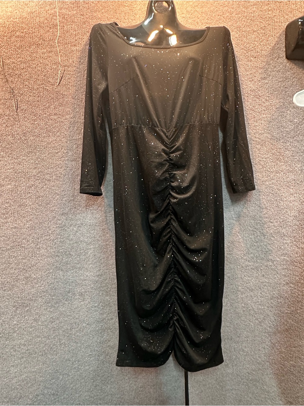 SHEIN Black Sparkle Ruched Long Sleeve Sheath Dress